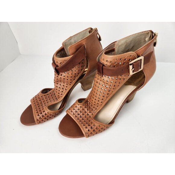 Vince Camuto Womens Brown Woven Leather Peep Toe Sandal Cone Heel size 8.5 - Picture 4 of 15